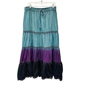 Just Cruising Bohemian Maxi Tiered Skirt One Size